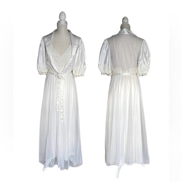 Vintage Other - Vintage Val Mode Womens Peignoir Nightgown Lace Maxi 2pc Bridal Wedding INV8